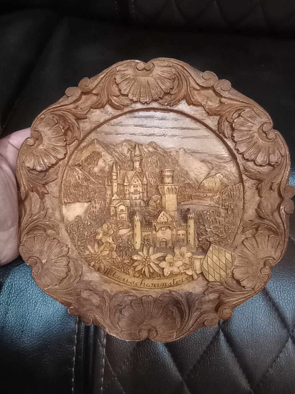 German Wood Carved Decorative Wall Plaque - Brown Wood Tone